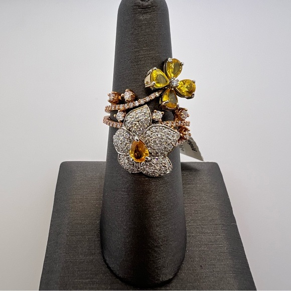 14k Rose Gold Diamond & Yellow Sapphire Ring - Picture 3 of 10